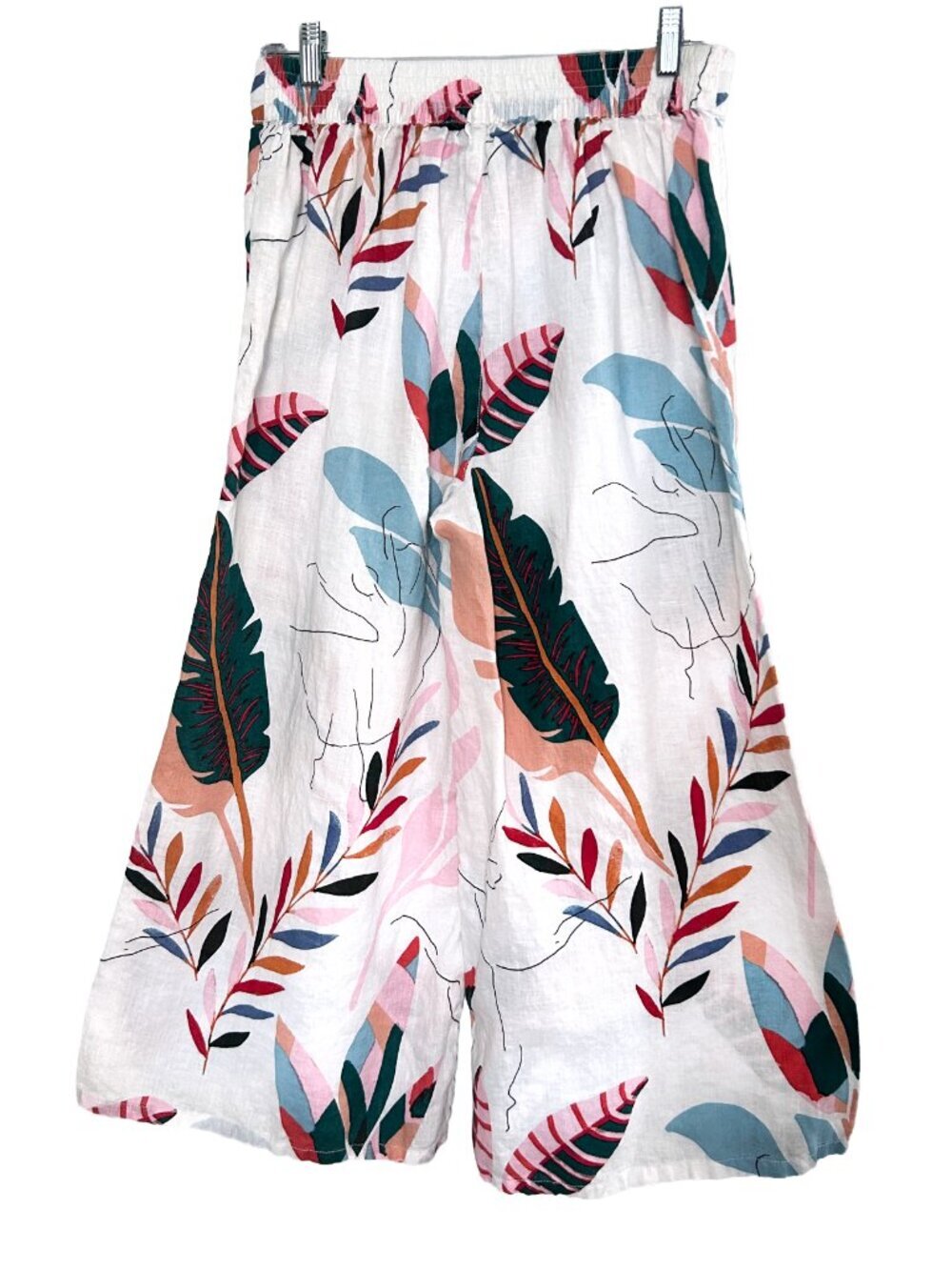 Cynthia Rowley Tropical Leaf Linen Wide Leg Crop Pants Vacation Breezy Size M - Picture 2 of 7